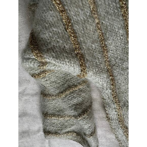Vintage Mohair Wool Sweater gold metallic striped floral sage Mint green glam - Picture 15 of 16